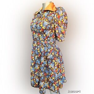 Vintage Handmade Floral Puff Sleeve Midi Dress Milkmaid Cottagecore Retro 80’s S